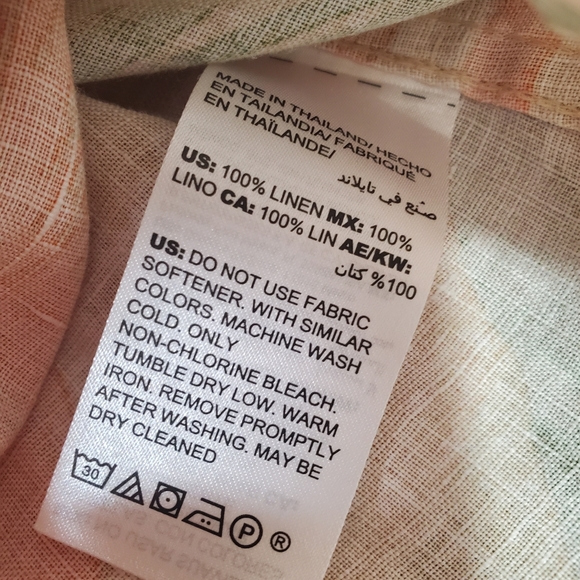 CHICO'S Linen Tropical Button Down Tab Sleeve Blouse Shirt Sz 2 12/14 Palm Leaf - Picture 10 of 11